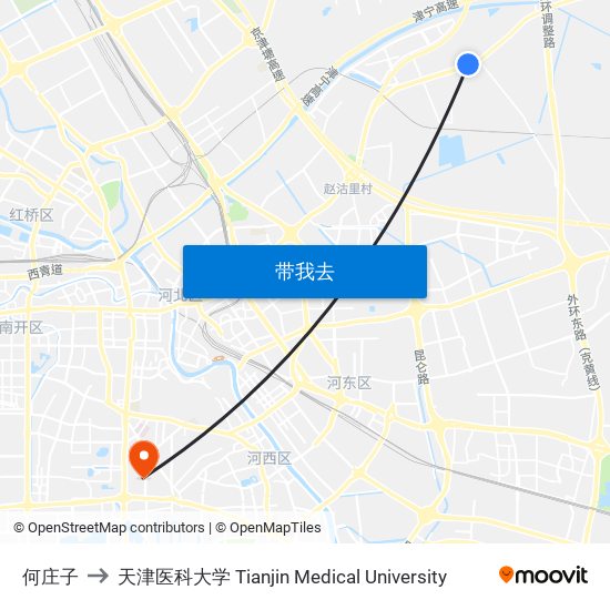 何庄子 to 天津医科大学 Tianjin Medical University map