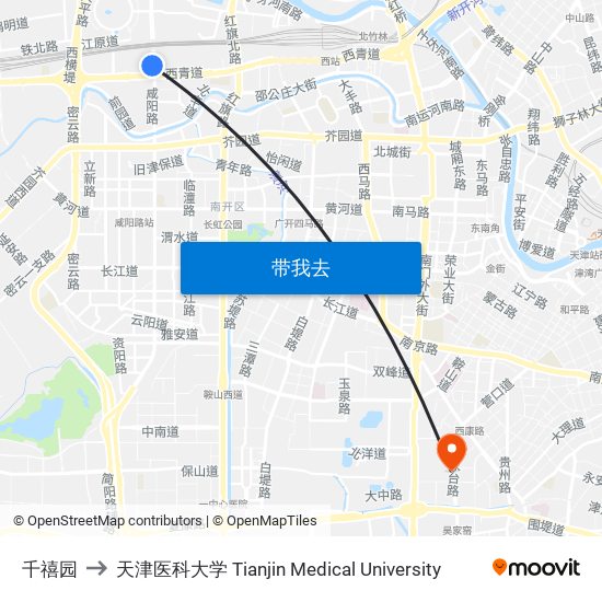 千禧园 to 天津医科大学 Tianjin Medical University map