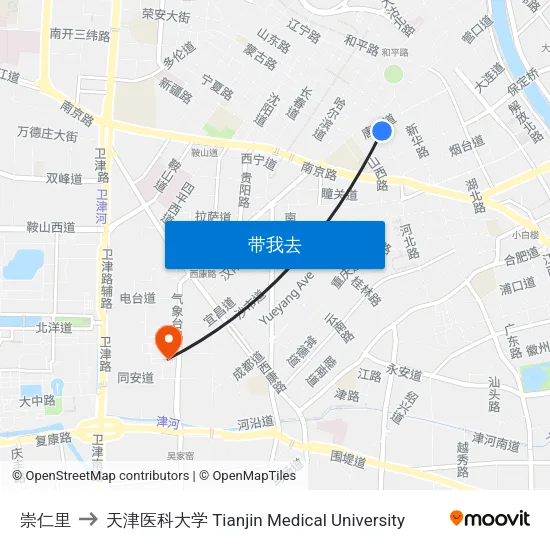 崇仁里 to 天津医科大学 Tianjin Medical University map