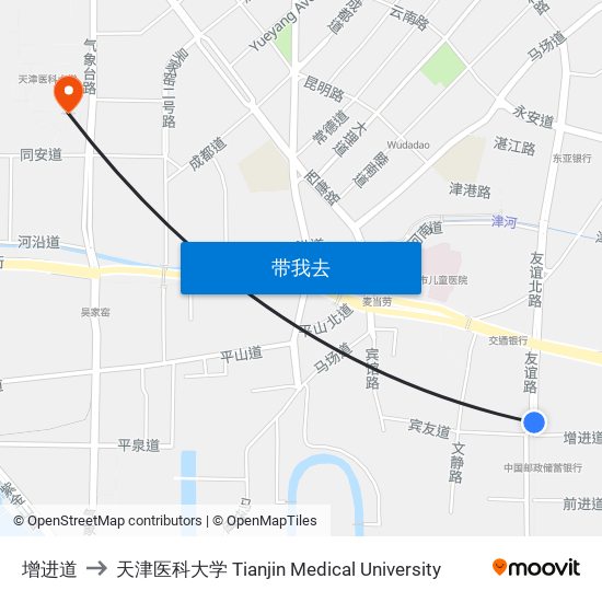 增进道 to 天津医科大学 Tianjin Medical University map