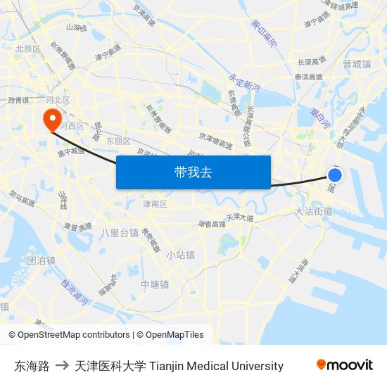 东海路 to 天津医科大学 Tianjin Medical University map