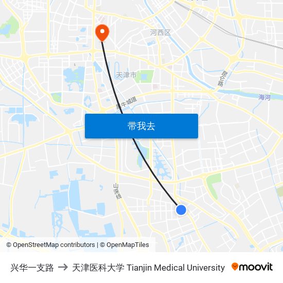 兴华一支路 to 天津医科大学 Tianjin Medical University map