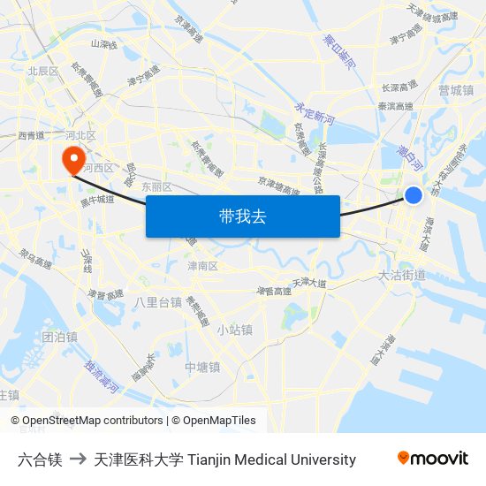 六合镁 to 天津医科大学 Tianjin Medical University map