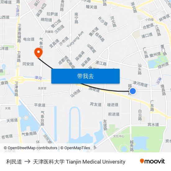 利民道 to 天津医科大学 Tianjin Medical University map