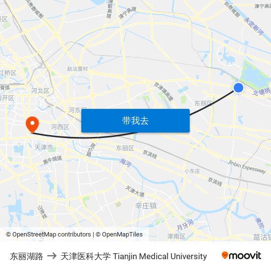 东丽湖路 to 天津医科大学 Tianjin Medical University map