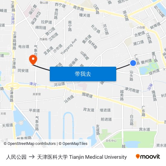 人民公园 to 天津医科大学 Tianjin Medical University map