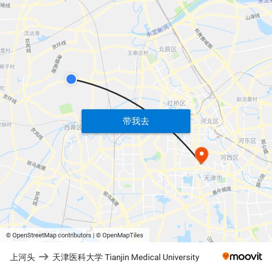 上河头 to 天津医科大学 Tianjin Medical University map