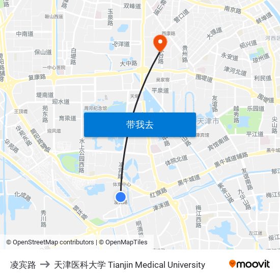 凌宾路 to 天津医科大学 Tianjin Medical University map