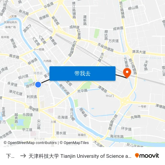 下瓦房 to 天津科技大学 Tianjin University of Science and Technology map