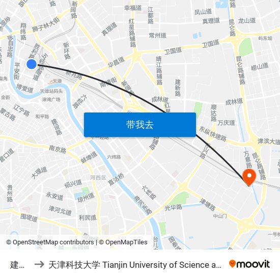 建国道 to 天津科技大学 Tianjin University of Science and Technology map