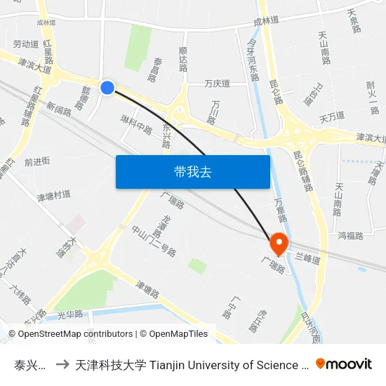 泰兴南路 to 天津科技大学 Tianjin University of Science and Technology map