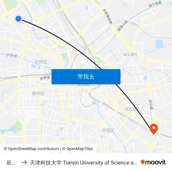 辰兴路 to 天津科技大学 Tianjin University of Science and Technology map