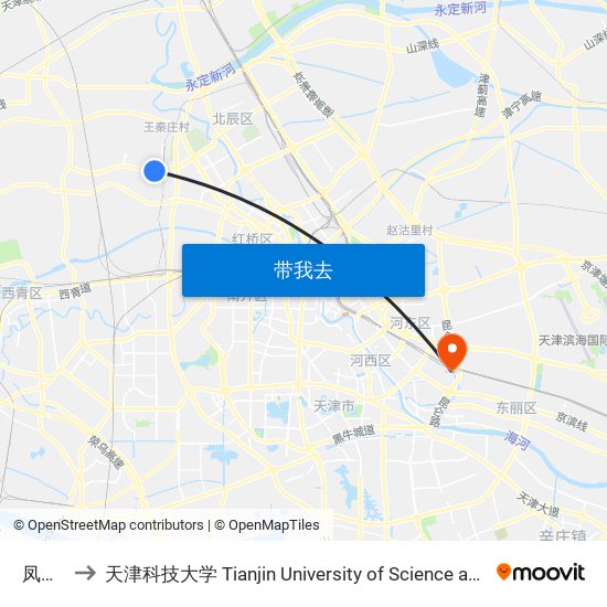 凤河桥 to 天津科技大学 Tianjin University of Science and Technology map