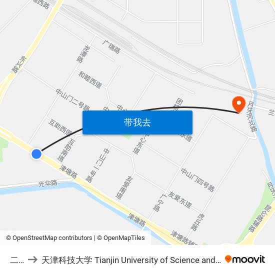 二宫 to 天津科技大学 Tianjin University of Science and Technology map