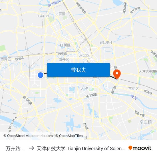 万卉路卉康道 to 天津科技大学 Tianjin University of Science and Technology map