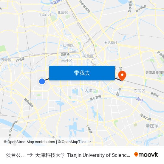 侯台公交站 to 天津科技大学 Tianjin University of Science and Technology map