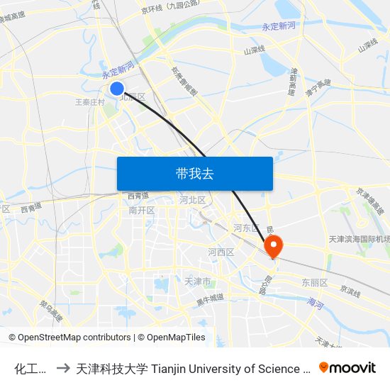 化工大楼 to 天津科技大学 Tianjin University of Science and Technology map