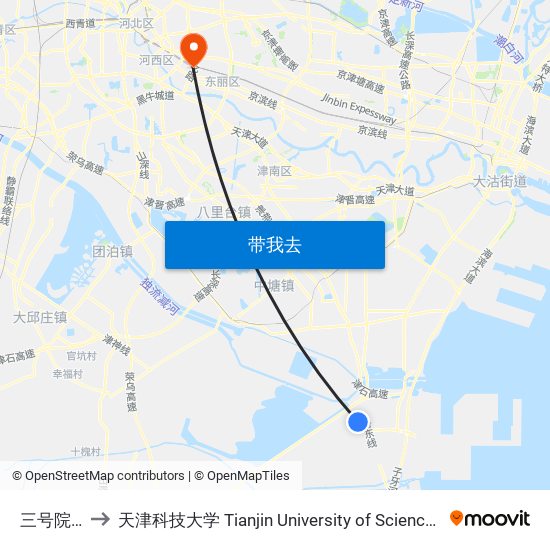 三号院总站 to 天津科技大学 Tianjin University of Science and Technology map