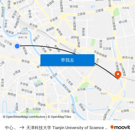 中心公园 to 天津科技大学 Tianjin University of Science and Technology map