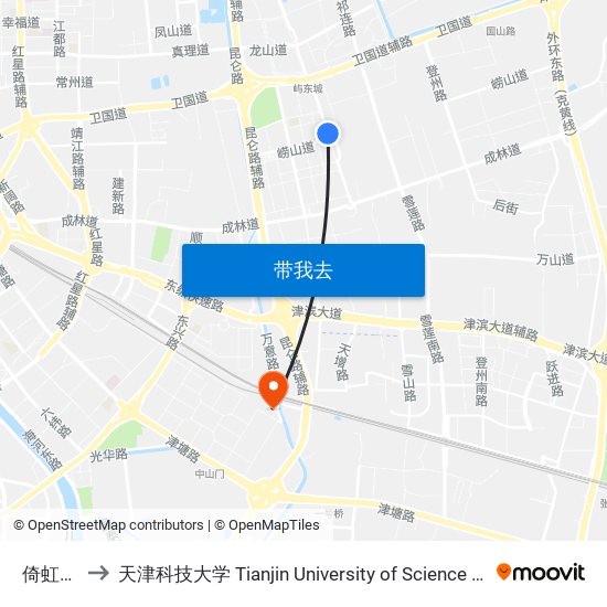 倚虹东里 to 天津科技大学 Tianjin University of Science and Technology map