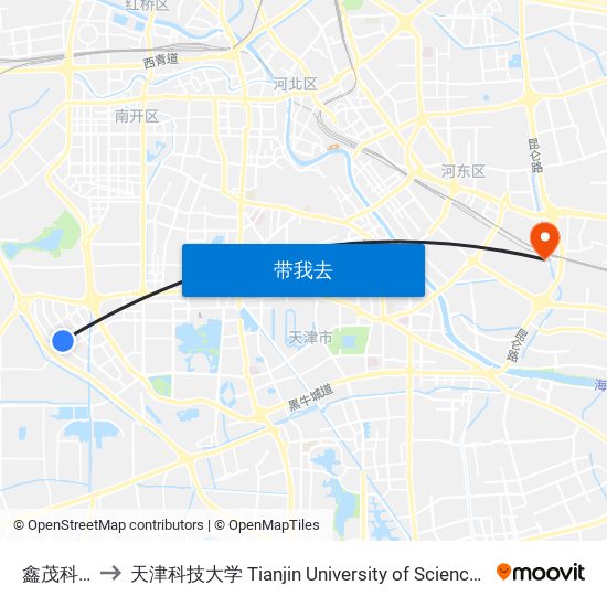 鑫茂科技园 to 天津科技大学 Tianjin University of Science and Technology map