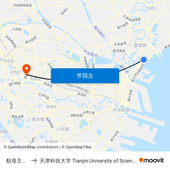 航母主题公园 to 天津科技大学 Tianjin University of Science and Technology map