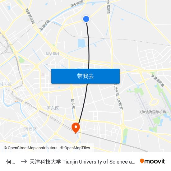 何庄子 to 天津科技大学 Tianjin University of Science and Technology map