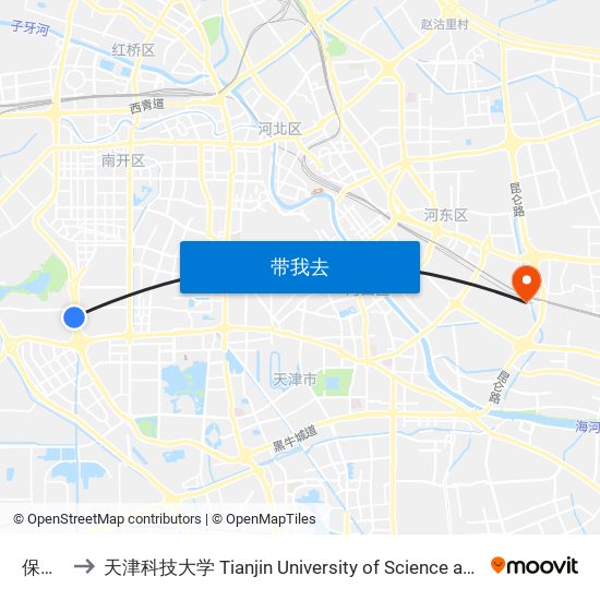 保泽道 to 天津科技大学 Tianjin University of Science and Technology map