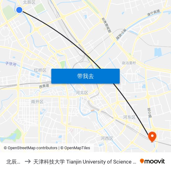 北辰大厦 to 天津科技大学 Tianjin University of Science and Technology map