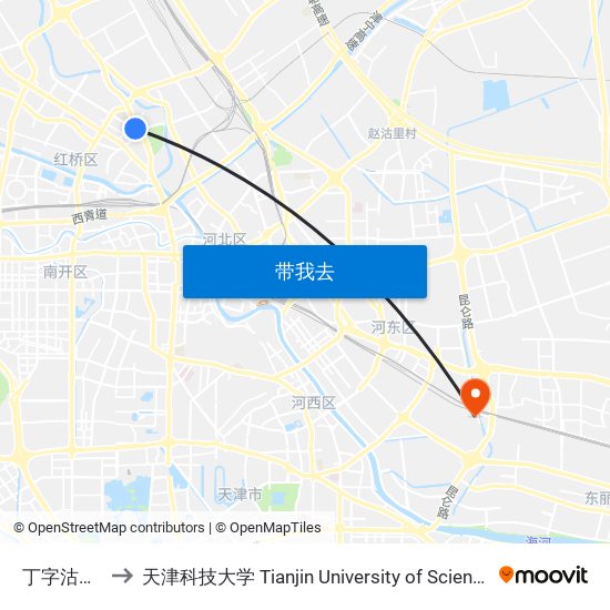 丁字沽公交站 to 天津科技大学 Tianjin University of Science and Technology map