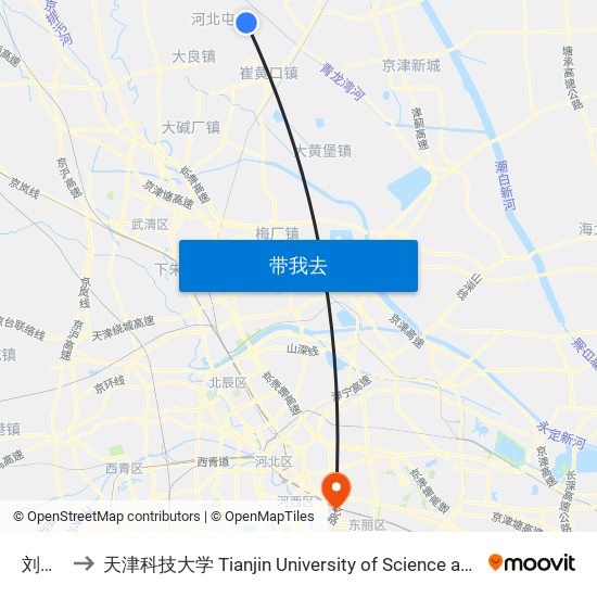 刘家街 to 天津科技大学 Tianjin University of Science and Technology map