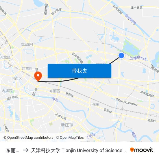 东丽湖路 to 天津科技大学 Tianjin University of Science and Technology map