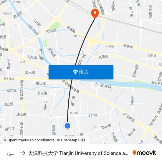 九江里 to 天津科技大学 Tianjin University of Science and Technology map