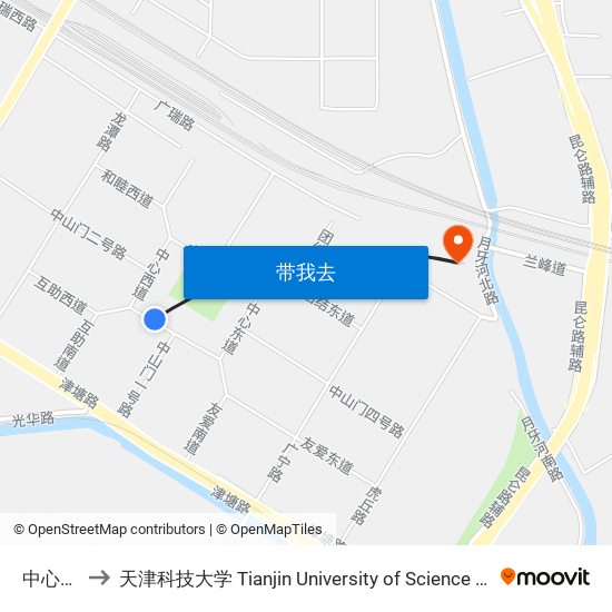 中心西道 to 天津科技大学 Tianjin University of Science and Technology map