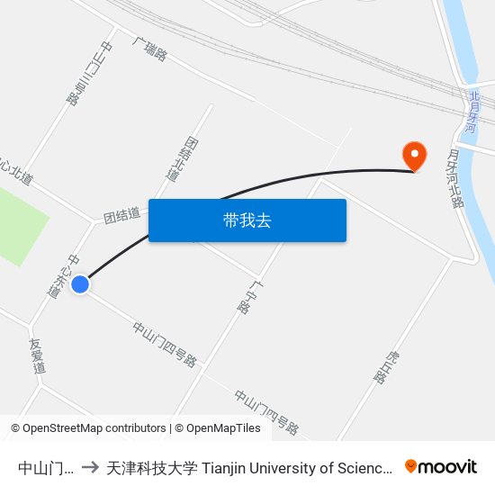 中山门东里 to 天津科技大学 Tianjin University of Science and Technology map