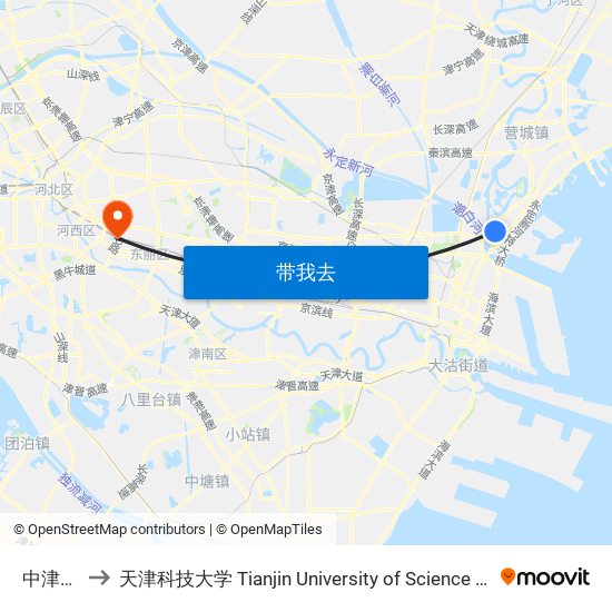 中津大道 to 天津科技大学 Tianjin University of Science and Technology map