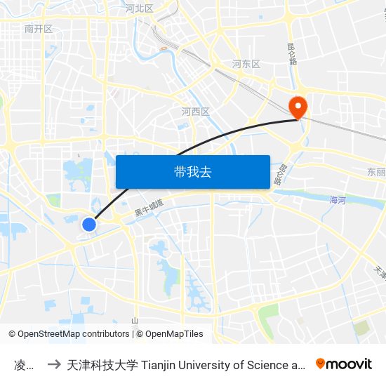 凌宾路 to 天津科技大学 Tianjin University of Science and Technology map