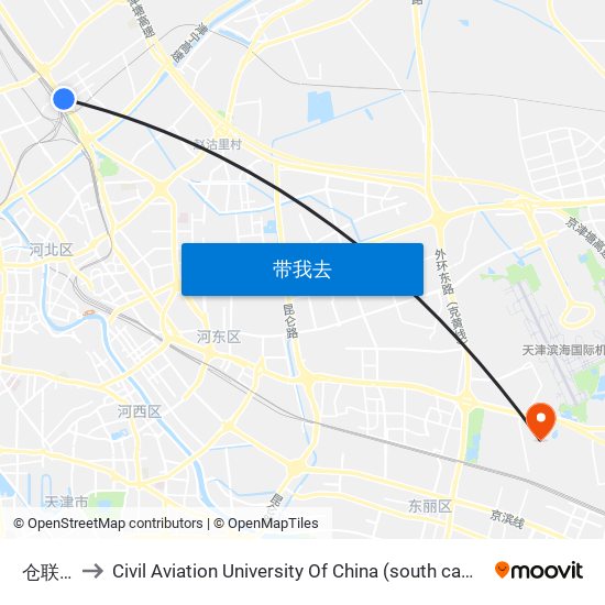 仓联庄 to Civil Aviation University Of China (south campus) map