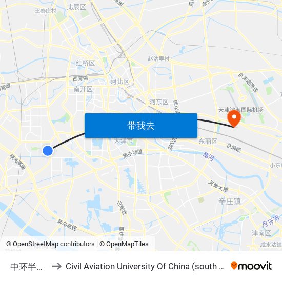 中环半导体 to Civil Aviation University Of China (south campus) map