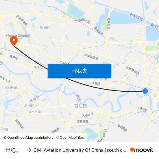 世纪广场 to Civil Aviation University Of China (south campus) map