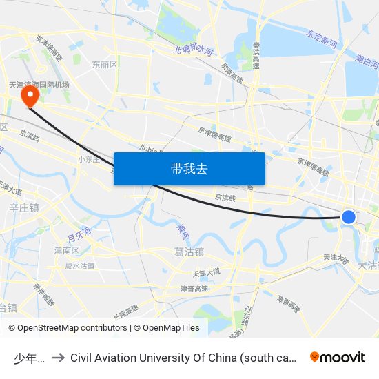 少年宫 to Civil Aviation University Of China (south campus) map