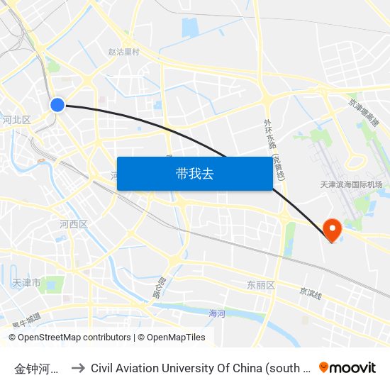 金钟河大街 to Civil Aviation University Of China (south campus) map