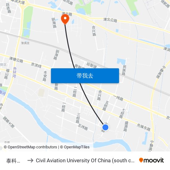 泰科图比 to Civil Aviation University Of China (south campus) map