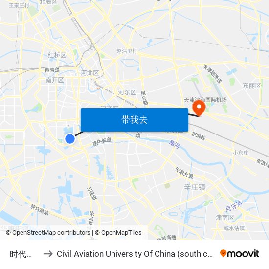 时代奥城 to Civil Aviation University Of China (south campus) map