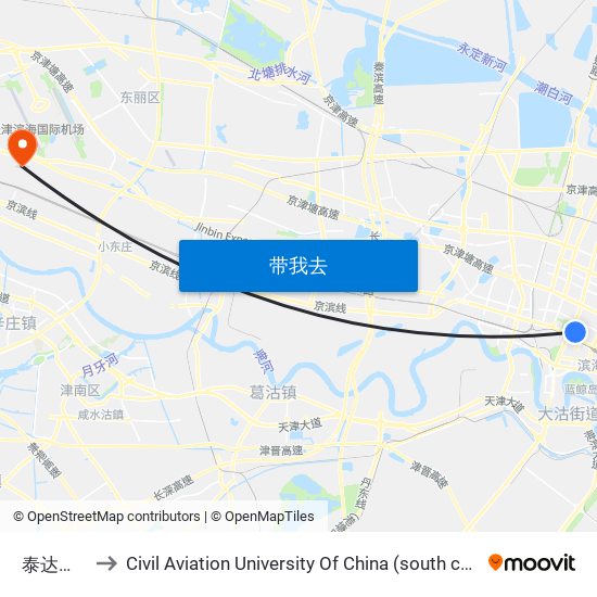 泰达时代 to Civil Aviation University Of China (south campus) map