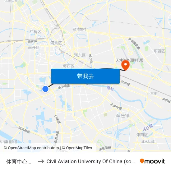 体育中心公交站 to Civil Aviation University Of China (south campus) map