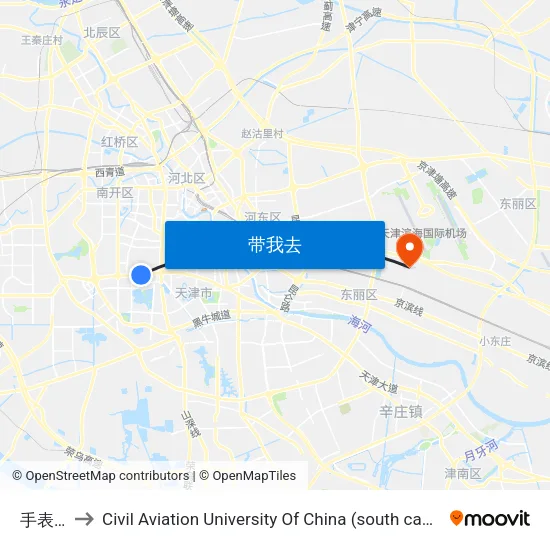 手表厂 to Civil Aviation University Of China (south campus) map