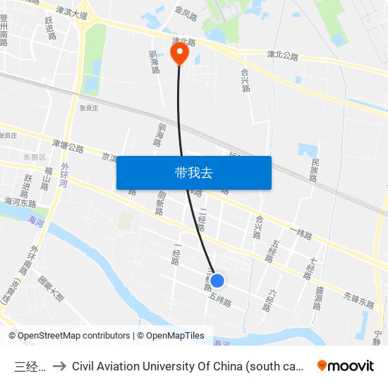 三经路 to Civil Aviation University Of China (south campus) map