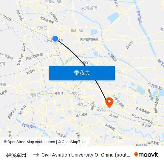 碧溪卓园东门 to Civil Aviation University Of China (south campus) map