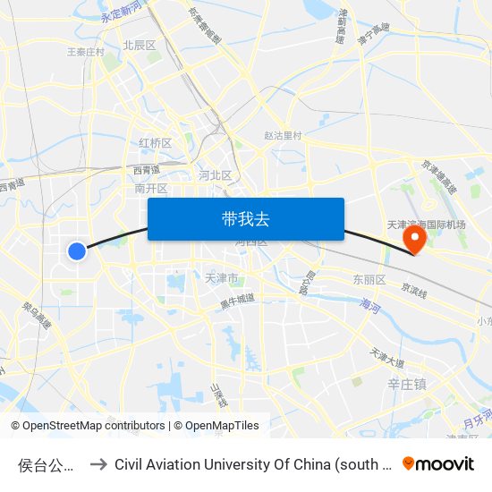 侯台公交站 to Civil Aviation University Of China (south campus) map